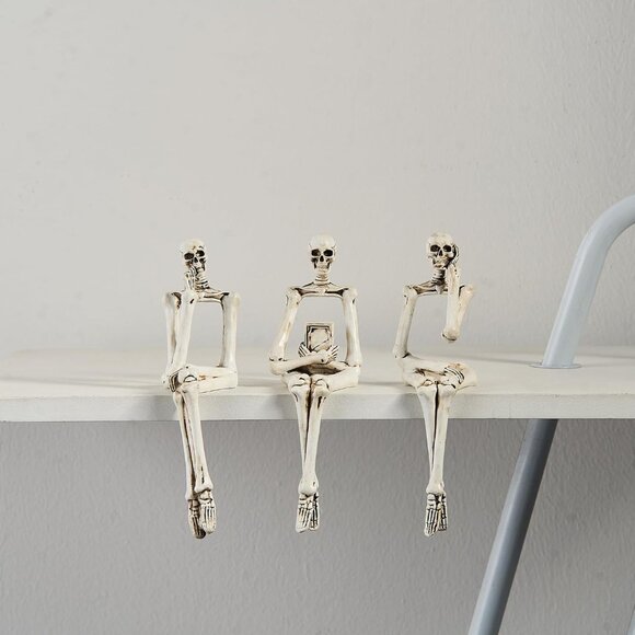 7.2" H Resin Skull Reading Thinker Figurines Statues for Table Bookshelf - Picture 7 of 7